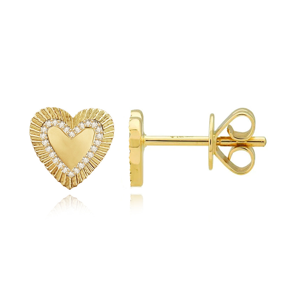 Fluted Pave Outline Heart Earrings