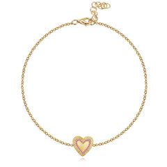 Fluted Outline Pave Heart Bracelet in 14k yellow gold with pavé diamond heart outline