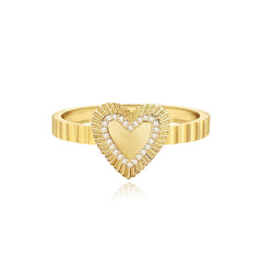 Small Fluted Pave Outline Heart Ring