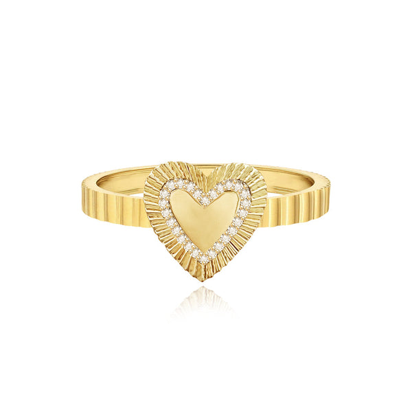 Small Fluted Pave Outline Heart Ring