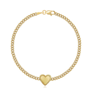 Fluted Outline Gold Heart Cuban Bracelet
