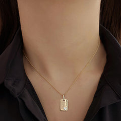 Small Dog Tag With Small Pave Heart Charm