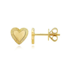 Small Fluted Outline Gold Heart Studs