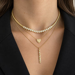 Small Fluted Pave Outline Heart Necklace