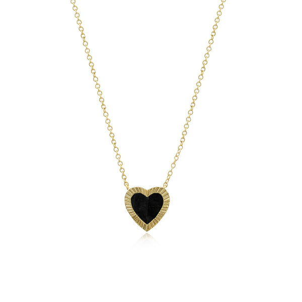 Small Fluted Outline Stone Heart Necklace