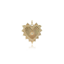 Load image into Gallery viewer, Small Gold Striped Pave Heart Medallion Charm
