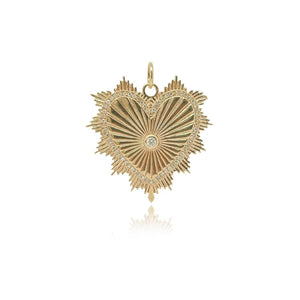 Small Gold Striped Pave Heart Medallion Charm
