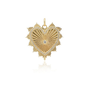 Small Gold Striped Pave Heart Medallion Charm