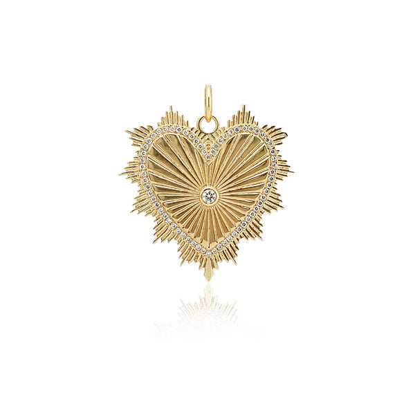 Small Gold Striped Pave Heart Medallion Charm