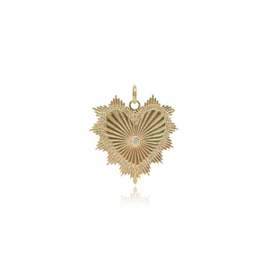 Small Gold Striped Pave Heart Medallion Charm