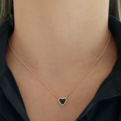 Small Pave Outline Stone Heart Necklace