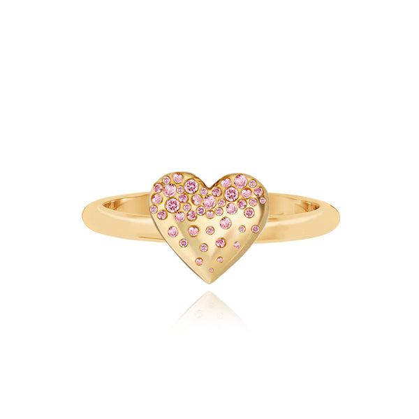 Small Pink Gemstone Scattered Puffy Heart Ring