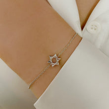 Load image into Gallery viewer, Small Star of David Half Gold and Half Pave Bracelet
