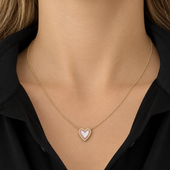 Small Fluted Pink Sapphire Outline Heart Necklace