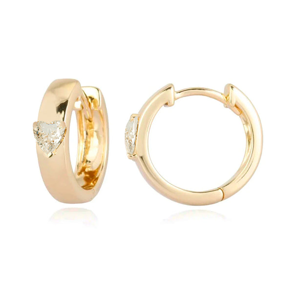 Solitaire Heart Diamond Small Thick Gold Hoops