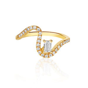 Solitaire Diamond Wiggly Pave Ring