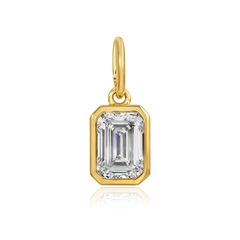 Solitaire lab-grown diamond emerald shape bezel charm in 14K yellow gold