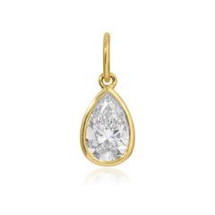 Solitaire lab-grown diamond pear shape bezel charm in 14K yellow gold