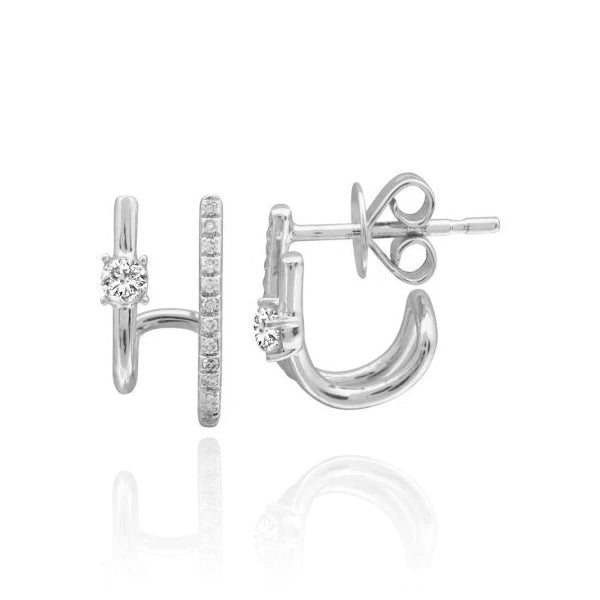 Solitaire and Pave Diamonds Lobe Earrings