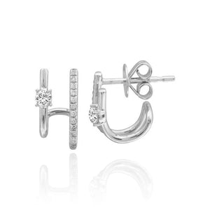 Solitaire and Pave Diamonds Lobe Earrings