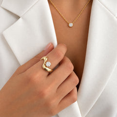 Stackable Dome Solitaire Diamond Wave Ring