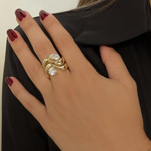 Load image into Gallery viewer, Stackable Dome Solitaire Diamond Wave Ring
