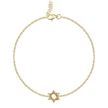 Load image into Gallery viewer, Dainty pavé Star of David bracelet in 14k gold, meaningful custom jewelry, luxury fine jewelry online.
