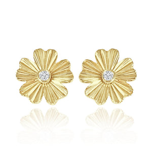 Striped Flower Center Diamond Earrings