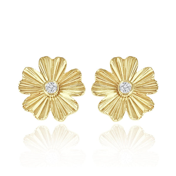 Striped Flower Center Diamond Earrings