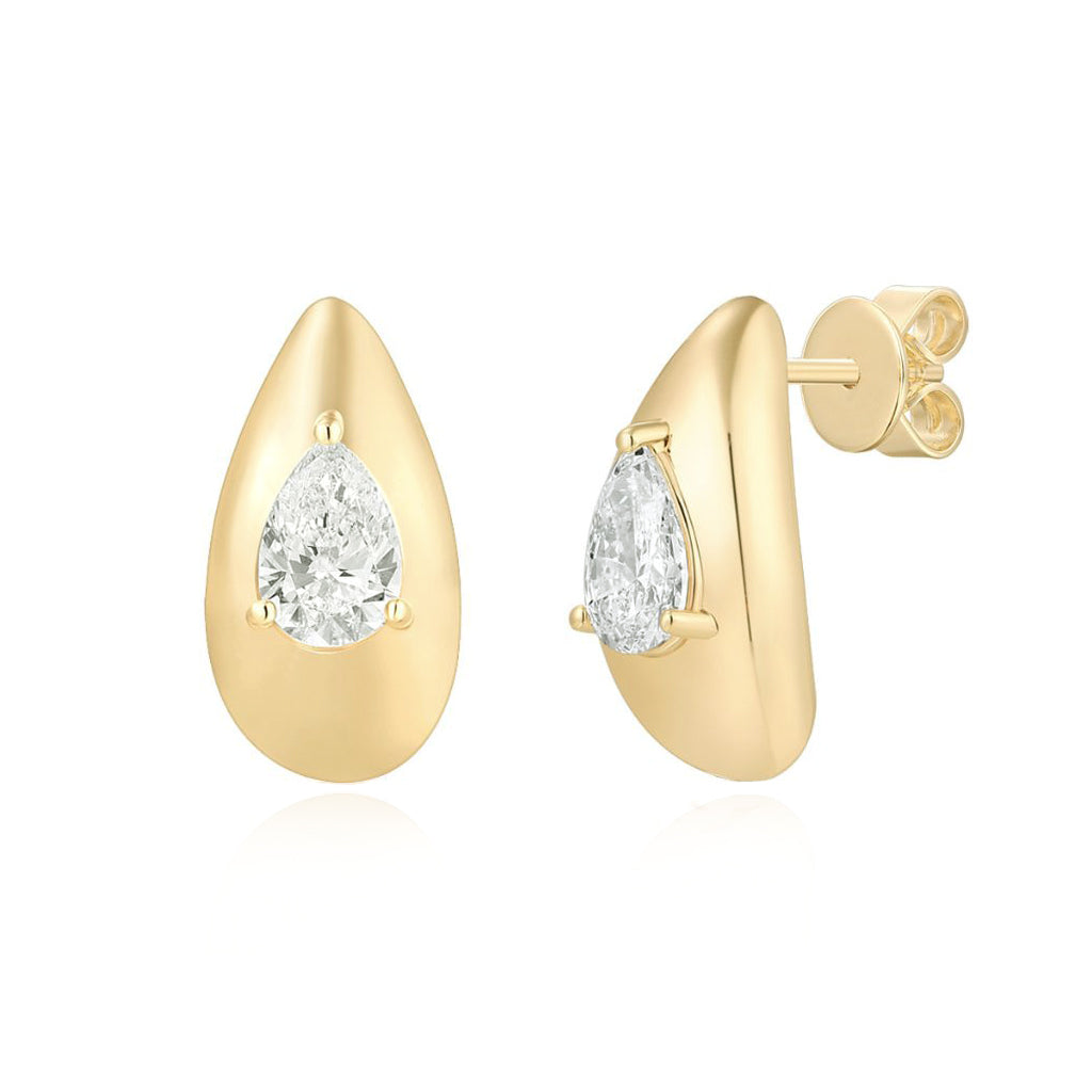 Gold Dome Solitaire Lab Diamond Earrings