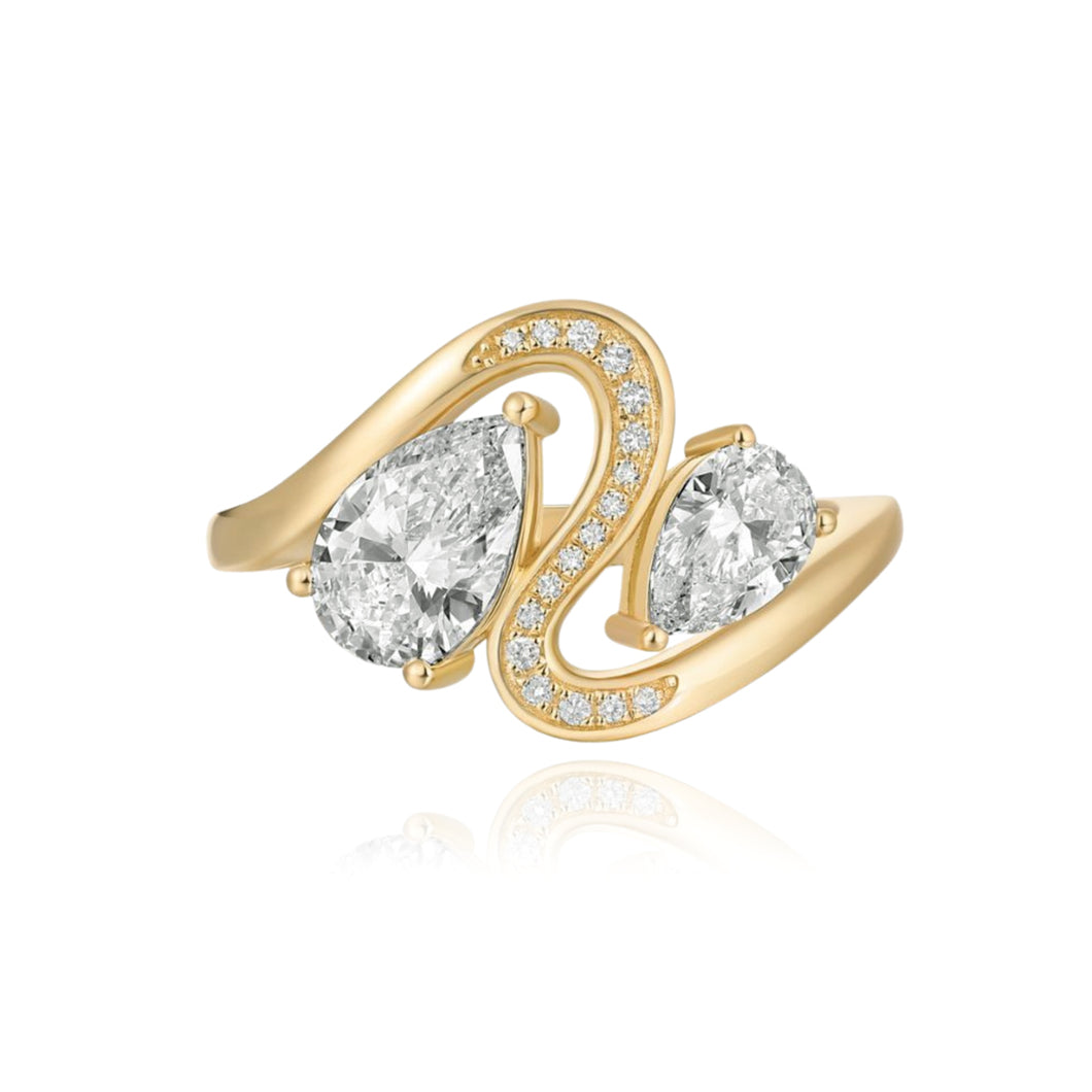 Double Lab Diamonds Pear Wave Ring