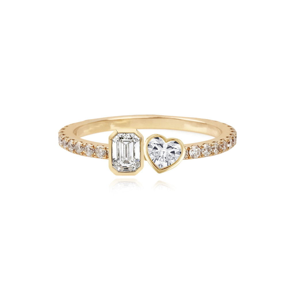 Two-Diamonds Bezel Pave Ring