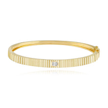 Load image into Gallery viewer, Thick Fluted Diamond Bangle in 14K gold, featuring pavé diamonds and fluted design, perfect for luxury fine jewelry looks
