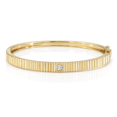 Thick Fluted Diamond Bangle in 14K gold, featuring pavé diamonds and fluted design, perfect for luxury fine jewelry looks
