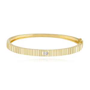 Thick Fluted Diamond Bangle in 14K gold, featuring pavé diamonds and fluted design, perfect for luxury fine jewelry looks