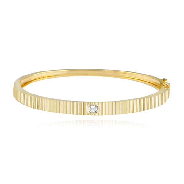 Thick Fluted Diamond Bangle in 14K gold, featuring pavé diamonds and fluted design, perfect for luxury fine jewelry looks