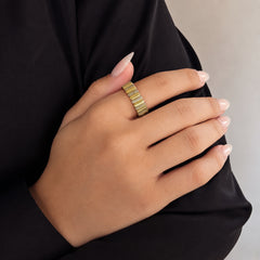 Thick Pave Striped Gold Ring