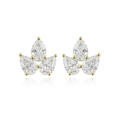 Three-stone lab pear diamond stud earrings in 14K yellow gold