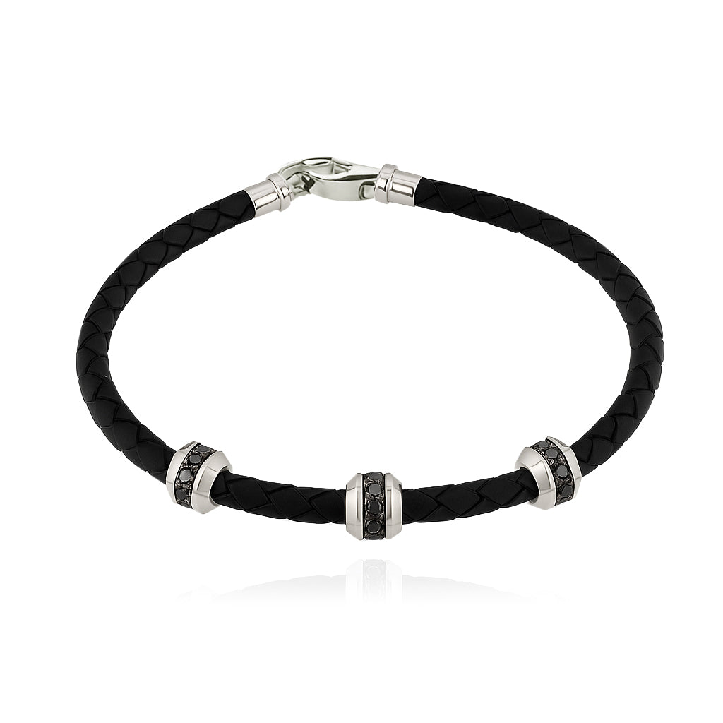 Three Multi Diamonds Leather Bracelet