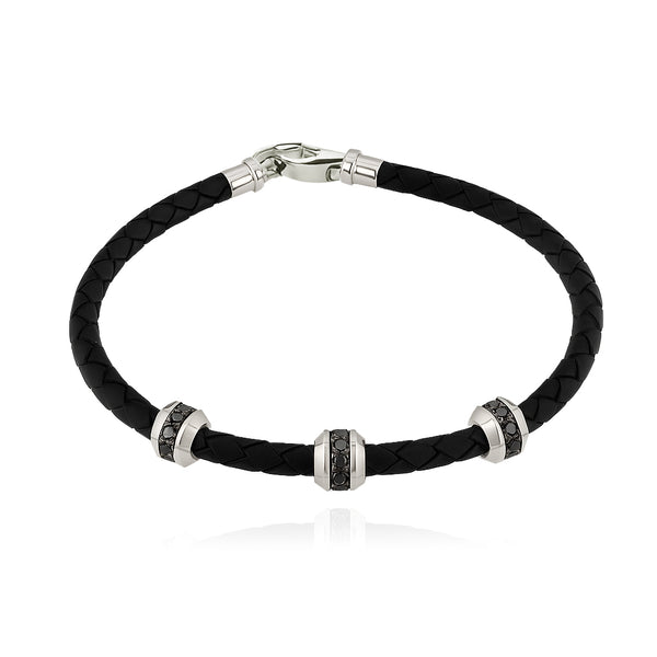 Three Multi Diamonds Leather Bracelet