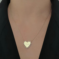 Three Prong Diamonds Gold Heart Necklace