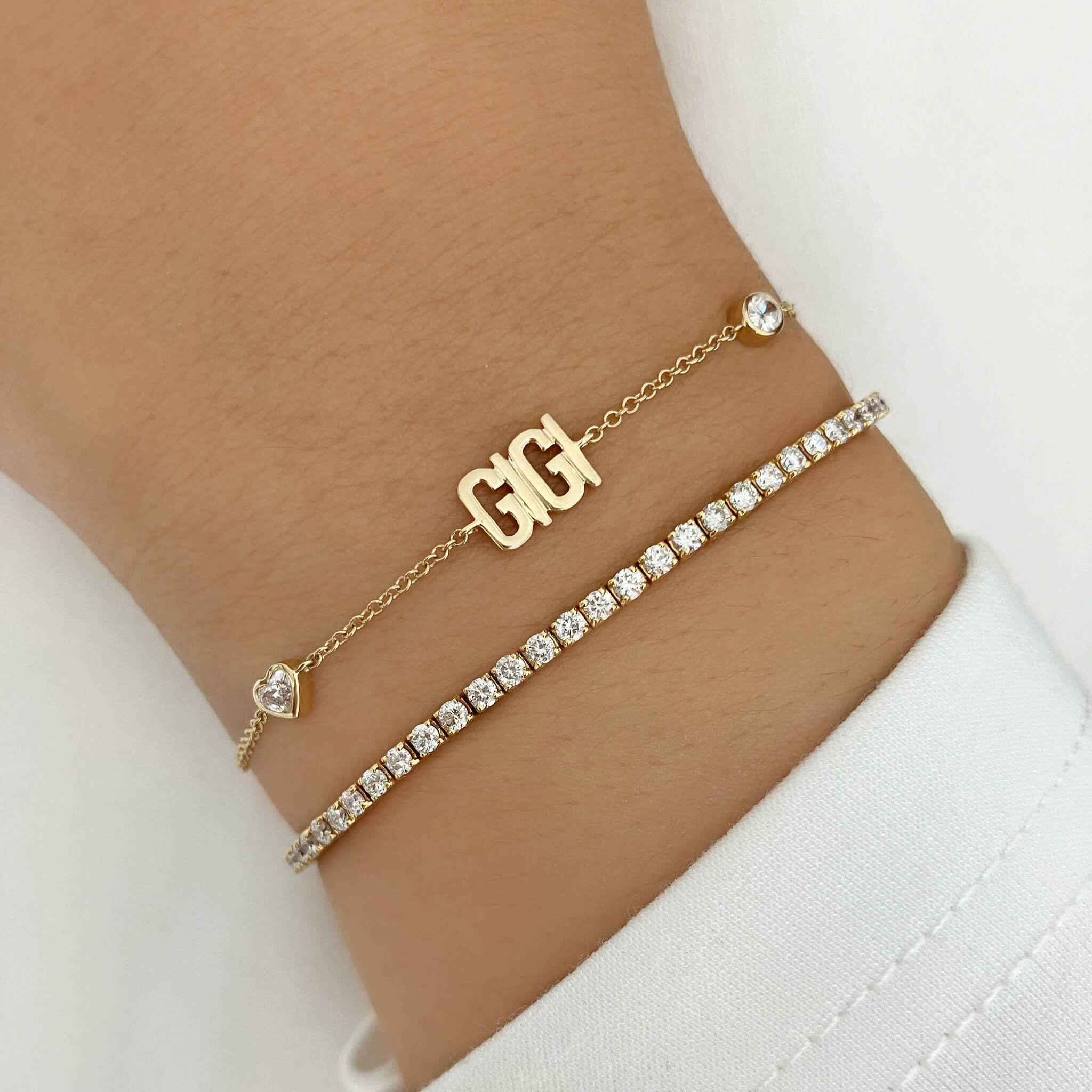 Two Diamond Multi Shape Cutout Name Bracelet - Main Image