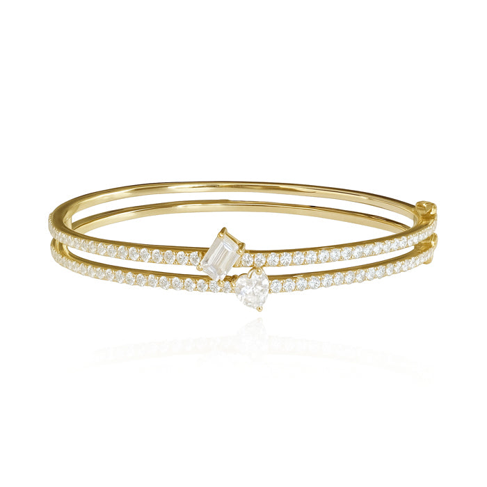 Two Disorganized Diamond Double Row Bangle