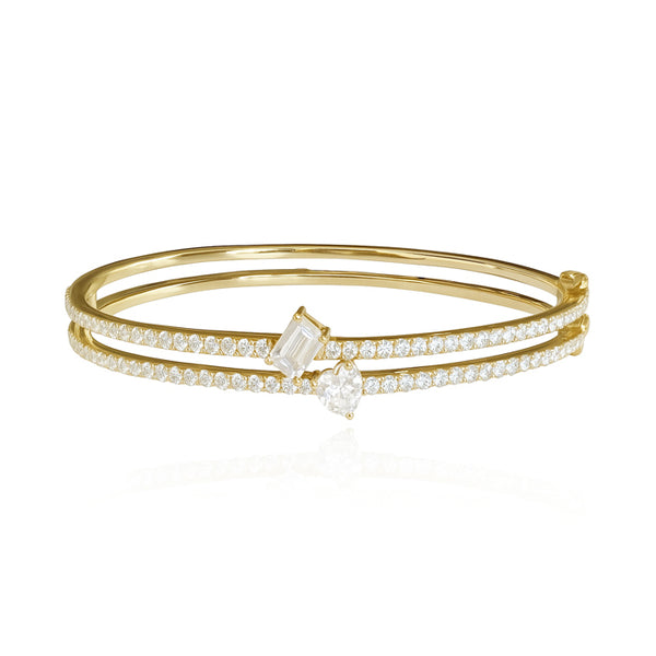 Two Disorganized Diamond Double Row Bangle