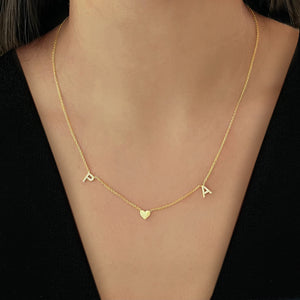 Spaced Pave Initials and Gold Charm Necklace