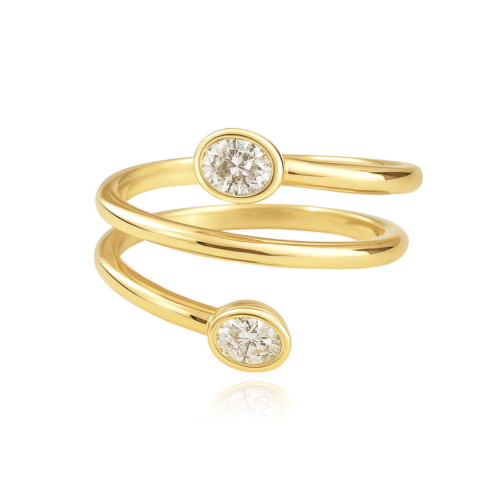 Two Solitaire Diamond Triple Gold Swirl Ring