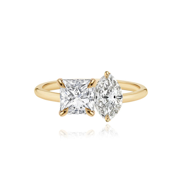Two Lab Diamond Gold Band Engagement Ring