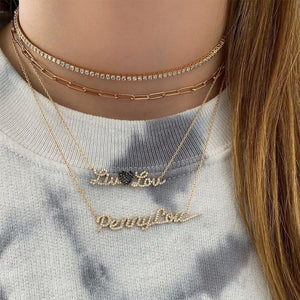 Two Pave Names and Pave Charm Necklace