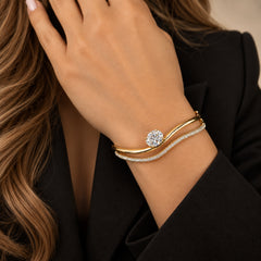 Gold Wave Stackable Lab Diamond Bangle