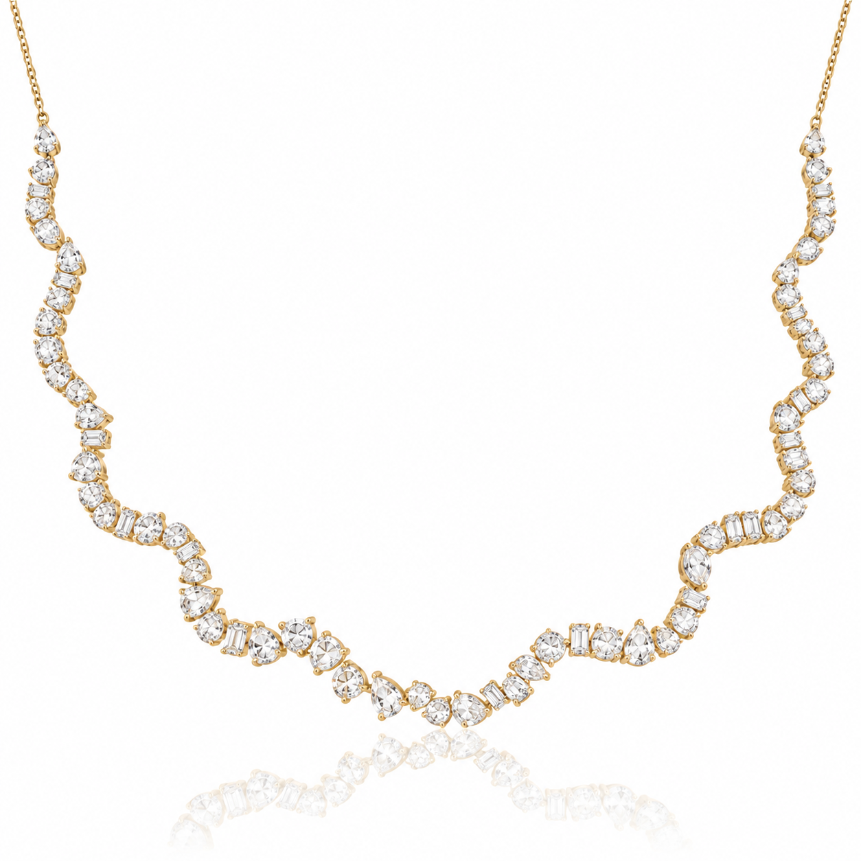 Multi Shape Lab Diamond Wave Tennis Necklace
